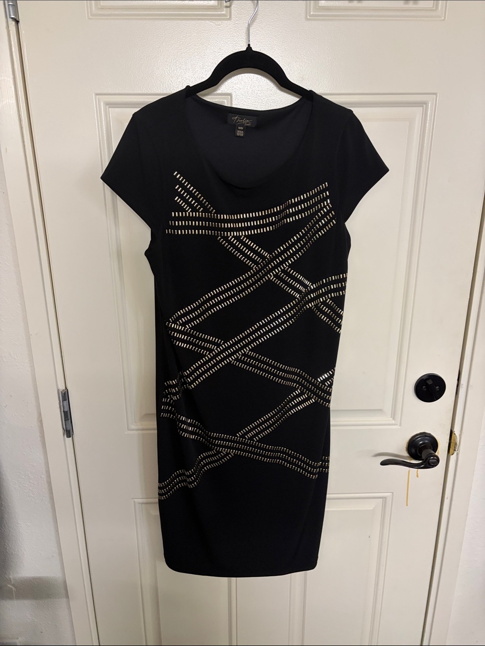 Thalia Sodi Black Midi Dress with Gold Stud Pattern